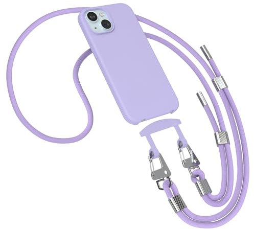 EAZY CASE - Hülle mit Band kompatibel mit iPhone 15 Handyhülle für iPhone 15 Schutzhülle Silikonhülle mit Mikrofaser stoßfester Fallschutz Handykette zum Umhängen 2in1 Hülle Handykordel Hell Violett