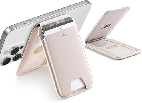 ESR Cartera Aura con MagSafe(HaloLock), Compatible Magsafe Wallet, Soporte Ajustable, 5 Tarjetas, Cuero Vegano, para iPhone Series 16/15/14/13/12, NO para 13/12 Mini, Beige Crema