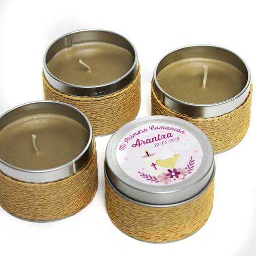Pack de 12 velas aromáticas personalizadas con tu propio diseño o imagen para decorar tu hogar o cualquier evento como boda, bautizo, comuniones (Canela)