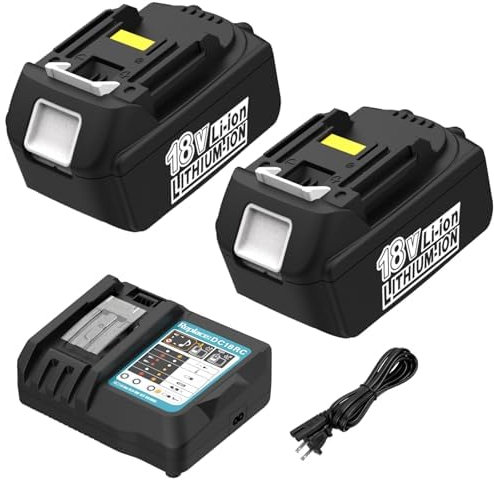 2 x 18V 5Ah/5000mAh Batterie de Remplacement & Chargeur, pour Batterie 18v 5ah, Compatible BL1860 BL1860B BL1850 BL1850B BL1840 BL1840B BL1830 BL1830B BL1815-1845, 2 Support