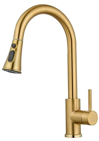 MILOT Kitchen Tap, 4 Spray Modes with Pause Mode, 360° Swivel Spout Kitchen Sink Taps, Kitchen Mixer Taps 1 Hole (Brushed Gold)