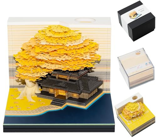 3D-Kalender 2025, 3d notizblock kalender 2025,3D-Tränenpapierkalender 2025,mit Lampe und Stifthalter, 3D-Baumhaus,DIY Arbeitsplattendekoration(gelbes Baumhaus)
