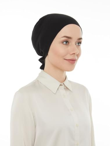ihvan online, Hijab Kopftuch, Anti Rutsch Kopftücher Unterkappe für Frauen, Bone mit Rückbindung, Damen Muslim Hijab Cap, Schwarz