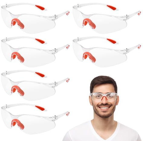 AiQInu 6 Pièces Lunettes de Protection Transparentes, Lunette de Protection Travail avec Tampons en Caoutchouc pour Laboratoire, Chimie, Lunette Protection Bricolage pour Femmes Hommes