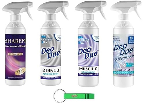 Testpaket Deo Due Profumatore Bifase Ambiente,Duftender Lufterfrischer Aufsprühen,Parfümierer 4 x 500ml + Beni Culinari Kostenloser Schlüsselanhänger