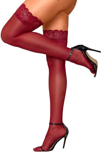 RSLOVE Women Anti-skid Silicone Lace Silk Thigh High Stockings Wine Red L