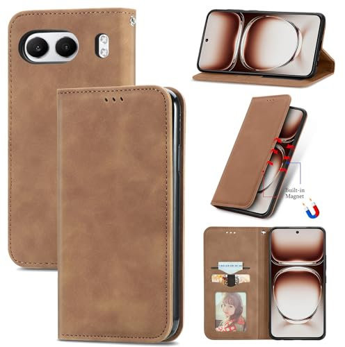 Cracedily Handyhülle für Oneplus Nord 4 Hülle, Klapphülle Premium Lederhülle Klappbar Flip Case Tasche Magnet Kartenfach Standfunktion Klapphülle Schutzhülle für Oneplus Nord 4 5G, Kaffee