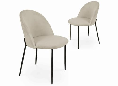 DecoInParis Lot de 2 chaises Design en Velours Beige Pieds Noirs Arabel
