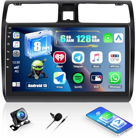 6+128G 8-Kern CAMECHO 10 Zoll DSP Autoradio für Suzuki Swift 2005-2010, Android 13 Wireless Carplay Android Auto Bluetooth Radio mit GPS WiFi FM/RDS Mirror Link +Rückfahrkamera HD IPS Touchscreen
