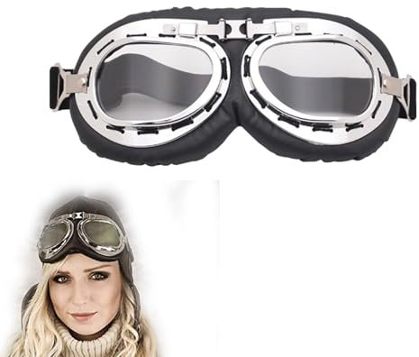 GETJOY Steampunk Brille, Motorradbrille, Steampunk Pilotenbrille, Retro Cruiser Scooter Brille, Winddichte Motocross Racing Helm Brille Fahrrad Reitbrille für Damen & Herren