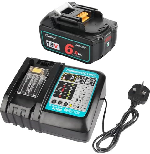 6Ah 18V BL1860B Replacement for Makita 18V Battery + 3A DC18RC Charger Compatible with Makita Battery 14.4V-18V BL1830 BL1830B BL1840 BL1840B BL1850 BL1845 BL1815N and DC18RD DC18SF DC18RF Charger