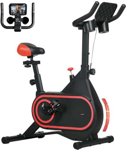 SPORTNOW Bicicleta Estática con Volante de Inercia 4 kg Carga 120 kg Rojo