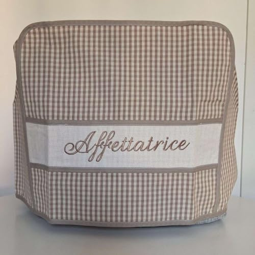 RICAMI FIORENTINI BALDI Abdeckung für Aufschnittmaschine aus robuster Baumwolle, 100 % gefärbt, mit Stickerei. Große Größe 44 x 55 x 30 cm. (groß, beige)