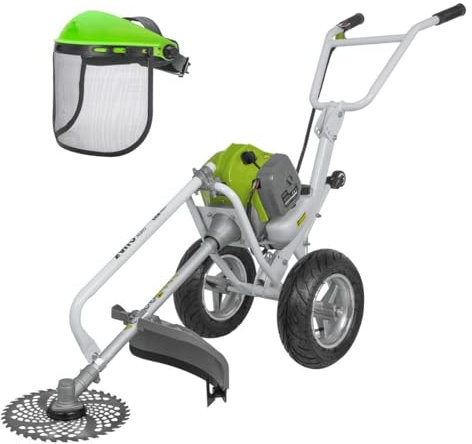 VITO – Desbrozadora térmica de 52 cm³ con ruedas, hoja Ø 255 mm + casco de seguridad de malla