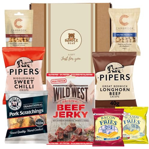 Pub Snacks Hamper for Men - Savoury Snack Gift Box with Beef Jerky, Pork Scratchings, Pipers Crisps, Cambrook Nuts, and More | Gift Box for Men for All Occasions (Standard Gift)