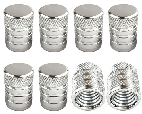 Vexorlian Valve Caps, 8 Pcs Aluminium Tyre Valve Caps with Seal for Stable Tyre Pressure, Universal Dust Caps for Cars, Motorbikes, Bicycles - Silver