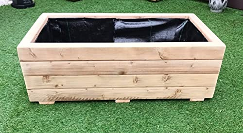 Bobs Garden 'n' Wood Stuff Großer rechteckiger Holz-Pflanztopf aus Weide, 60 x 30 x 42 cm, umweltfreundliche Outdoor-Gartendekoration und stilvoller Behälter für Blumen und Kräuter