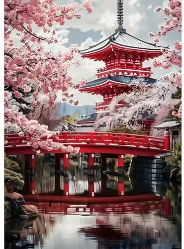 DPIDEA Diamond Painting Erwachsene Japan Landschaft Diamond Painting | 5D DIY Diamant Malerei Runde Steine 30x40 cm