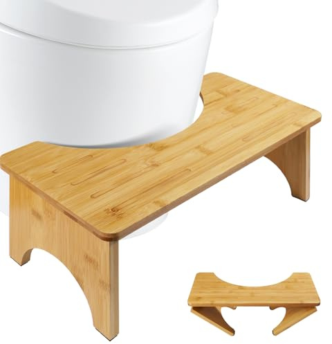 VINATO Tabouret Toilette Pliable en Bambou, Marche Pied Toilette 17cm Anti-Dérapant, Repose-Pied Ergonomique pour Salle de Bain, Adulte & Sénior