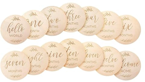 7 Pcs Wooden Baby Milestone Cards, Double-Sided Engraved Monthly Growth Signs, 10cm/3.94inch Round Baby Month Cards for Infants 0-12 Months, Newborn Photography & New Parents Gift