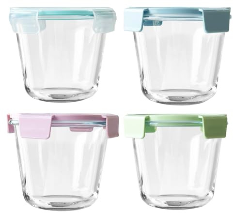 Eidoct 720ML Glass Bowl with Lid, Soup Containers Set 4, Breakfast Pots | Round Glass Containers with Lids, Glass Soup Containers, Soup Freezer Containers, Meal Prep Containers Glass, Porridge Bowl