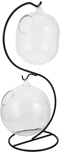 FIXOSHEE Ensemble Aquarium Multifonction en Verre 12 Cm Boule Support en Fer S Pliable Double Étage Vase Hydroponique Moyen Format pour Plantes Succulentes Décoration Intérieure Bureau