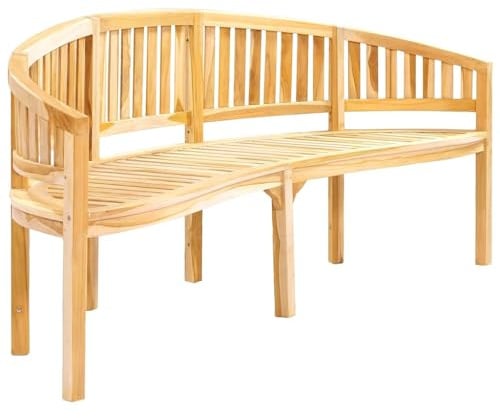 Fisinber Panca a banana da 200 cm, in legno di teak massiccio, elegante panca per giardino, terrazza e soggiorno, panca a forma di banana con superficie levigata, 200 x 66 x 86 cm