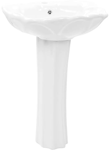 Xhnifbn Lavabo autoportante con colonna in ceramica bianca, moderno, 580 x 510 x 200 mm, con troppopieno e foro per rubinetto, elegante lavandino per bagno e WC degli ospiti