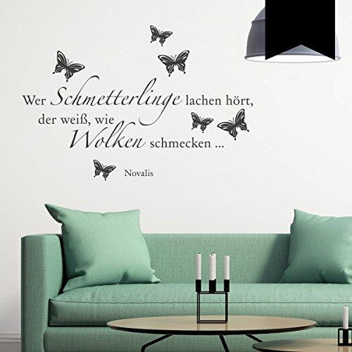 Wandkings Wandtattoo Wer Schmetterlinge lachen hört, der weiß, wie Wolken schmecken … (Novalis) 50 x 34 cm schwarz - erhältlich in 33 Farben