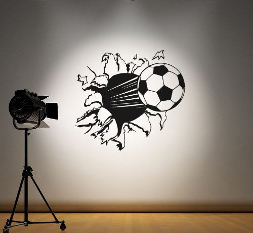 60 Second Makeover Limited Football Bursting Through Wall Kids Wall Sticker Boys Bedroom World Cup