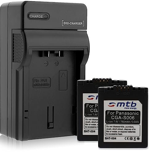 2 Batteries + Chargeur pour Compatible avec Panasonic CGA-S006 / Compatible avec Lumix DMC-FZ7 FZ8 FZ18 FZ28 FZ30 FZ38 FZ50... / Compatible avec Leica V-LUX 1