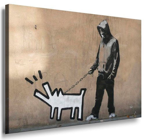 Banksy, Streetart Graffiti Leinwand Bild 100x70cm / Leinwandbild fertig auf Keilrahmen - Kunstdrucke, Leinwandbilder, Wandbilder, Poster, Gemälde, Pop Art Deko Kunst Bilder
