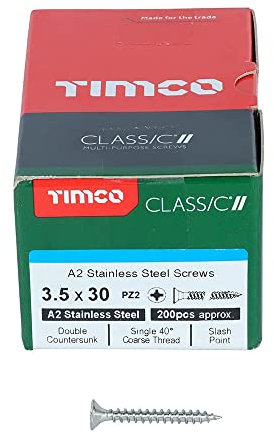 TIMCO Classic Multi-Purpose Screws - 3.5 x 30 - A2 Stainless Steel - Box of 200