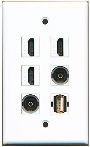 RiteAV - 3 HDMI 1 Port USB A-A 2 Port Toslink Wandplatte.