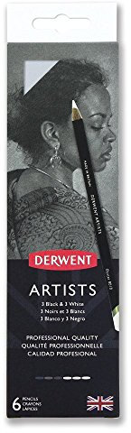 Derwent Artists Schwarze & Weiße Malstifte mit Spitzer, Zum Zeichnen & Ausmalen, 6er-Set, Ideal zum Schichten & Verwischen, Professionelle Qualität, 2302342, 6 Stück (1er Pack)