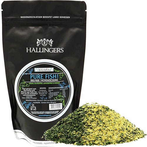 Hallingers Pure Fish - Gewürz-Mischung BBQ-Rub Marinade für Fisch perfekt zum Würzen & Grillen (Bag) - Geschenk im Sommer & als perfektes Grillgeschenk | Geburtstag Glückwunsch Neues Zuhause Danke Fre