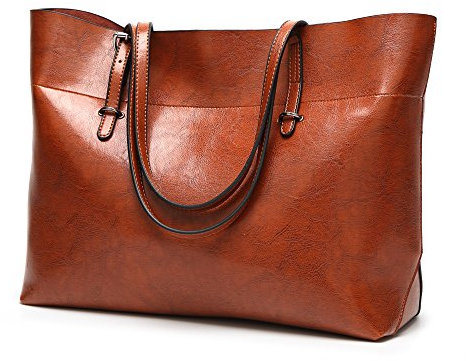 Aileese Womens Soft Leather Handbags Large Capacity Retro Vintage Top-Handle Casual Tote Shoulder Bags Brown 15.5-Inch No Shoulder strap design