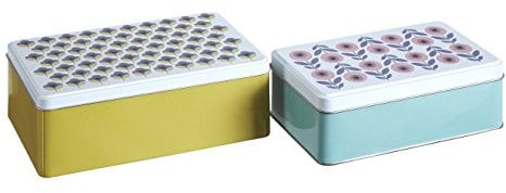 Premier Housewares Kitchen Storage Tin, Rectangular, Multi-Colour, Set of 2 - Joni, 13 x 20 x 7 cm