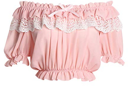 Smiling Angel Women Lolita Frilly Chiffon Crop Top Blouse White/Black/Wine Red/Blue/Apricot Puff Sleeve Lace Bottoming Shirt