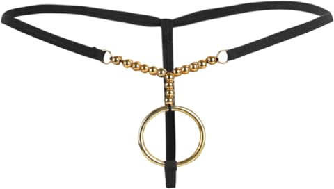 MSemis Männer Tanga G-String mit Metallic O-Ring Perlen Strings T-Back Stretch-Unterwäsche Bikini Slips Schlüpfer Briefs Shorts Thongs A Schwarz Einheitsgröße