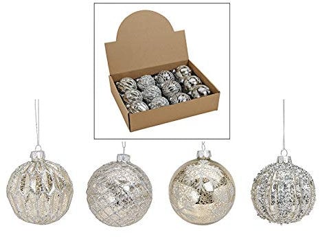 MC-Trend 12er Set edle Luxus Glas Weihnachtskugeln Ø 8cm Weihnachtsbaum Kugeln Christbaumkugeln Weihnachts Deko (Silber)