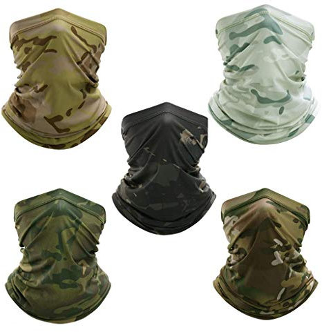 freesiom Lot de 5 Cache Cou Col Visage Couvre-Chef Bandana Tube Homme Femme Cagoule Camouflage Militaire Tour de Cou Sport Moto Velo Vintage Cadeau Pas Cher