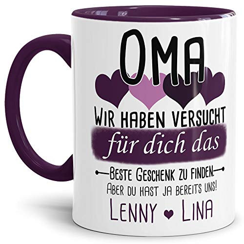 Tassendruck Geschenk Tasse mit Spruch PERSONALISIERT - Bestes Geschenk für Oma von Enkelkindern - Kaffee-Tasse/Geschenkidee Geburtstag Muttertag/Muttertagsgeschenk - Innen & Henkel Violett