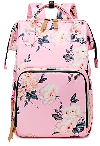 FANDARE Wickeltasche Rucksack Stylische Wickelrucksack mit USB Ladeanschluss Kopfhörerloch Großer Multifunktional Babytasche Windeltasche Reiserucksack für Mama Dauerhaft Nylon Rosa
