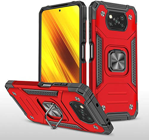 SORAKA Hülle für Xiaomi Poco X3 Pro mit Ringhalterung Panzerhülle Xiaomi Poco X3 NFC Hülle Weicher TPU-Stoßfänger Harte PC-Rückseite mit Metallplatte für magnetische Handy-Autohalterung