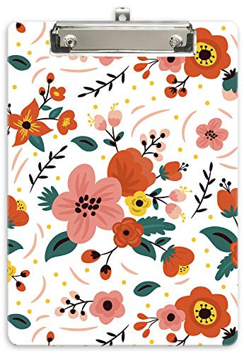 Hnogri Klemmbrett A4 Kunststoff, Mode-Design Klemmmappe A4 Bürobedarf & Schreibwaren für Rechtsanwälte Schüler Lehrer und Kinder, Clipboard Standardgröße 32 x 22 CM, Rote Blumen