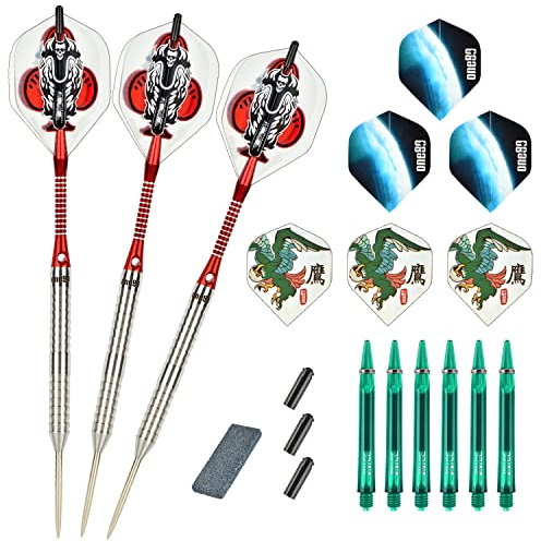 ONE80 Dartpfeile Tungsten Profi Dartpfeile mit Metallspitze Steeldarts Set mit Flights und Schäfte, 20 21 22 23 24 25 Gramm, Stil A-H (23g, B)