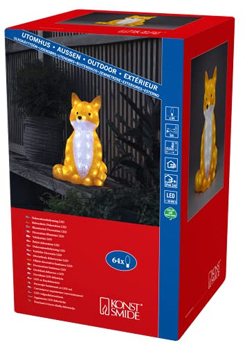 Konstsmide Christmas Outdoor Figures Decoration/Outside Lights LED Acrylic Large Fox/Outdoor Lighting (IP44) / 64 White LEDs/Transparent Cable