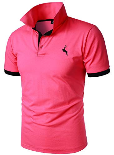 HOOD CREW Men’s Classic Polo Shirt Short Sleeve Slim Fit Shirts Lightweight Casual Tops Pink