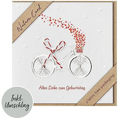 bsb - Karte zum Geburtstag - Nature Card - Nachhaltige Karten zum Geburtstag - Geburtstagskarten mit Umschlag - Geburtstagskarte Frauen & Männer - Glückwunschkarte 15,5 x 15,5 cm - Fahrrad Motiv
